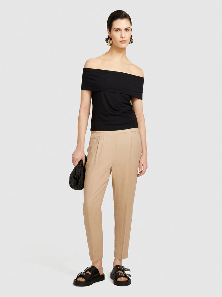 100% linen joggers - women's joggers - Beige | Sisley image number 1